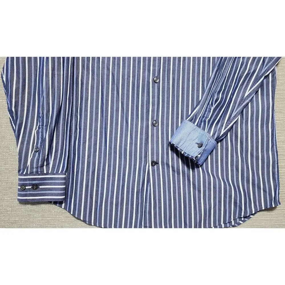 Banana Republic Fitted Dress Shirt Mens L‎ 16–16.5 Blue Stripe Long Sleeve